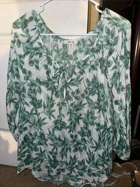 Green Leaf Print Women's Blouse